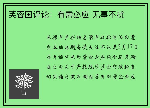芙蓉国评论：有需必应 无事不扰