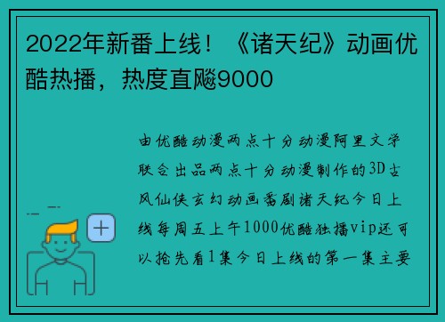 2022年新番上线！《诸天纪》动画优酷热播，热度直飚9000