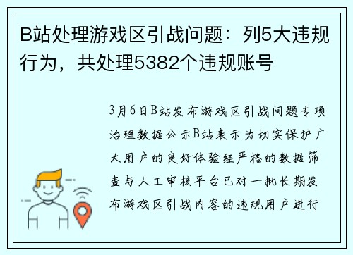 B站处理游戏区引战问题：列5大违规行为，共处理5382个违规账号
