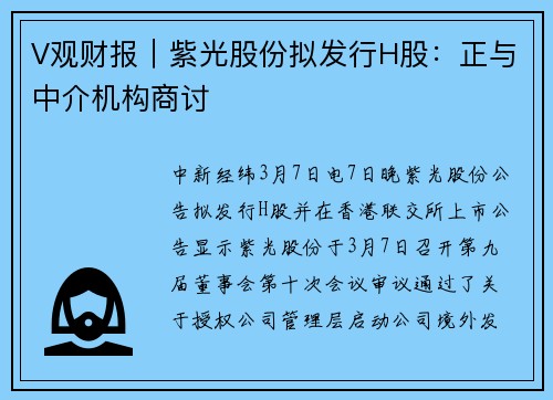 V观财报｜紫光股份拟发行H股：正与中介机构商讨