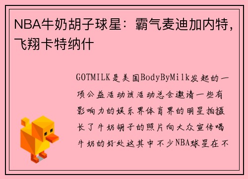 NBA牛奶胡子球星：霸气麦迪加内特，飞翔卡特纳什