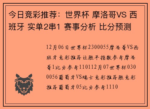 今日竞彩推荐：世界杯 摩洛哥VS 西班牙 实单2串1 赛事分析 比分预测